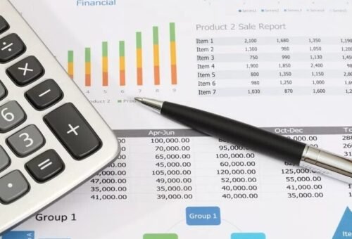Accounting visual with calculator and statistics